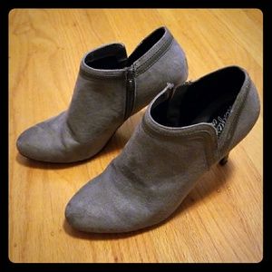 Gray heeled booties